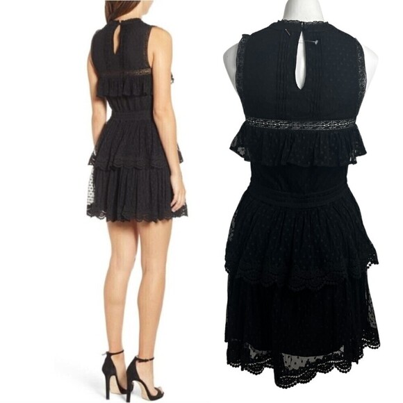 Misa Liat Point D'esprit Size XS Black Swiss Dot Lace Tiered NEW Mini Dress - Picture 4 of 15